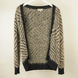 Lola's Fuzzy Taupe and Black Striped Cardigan